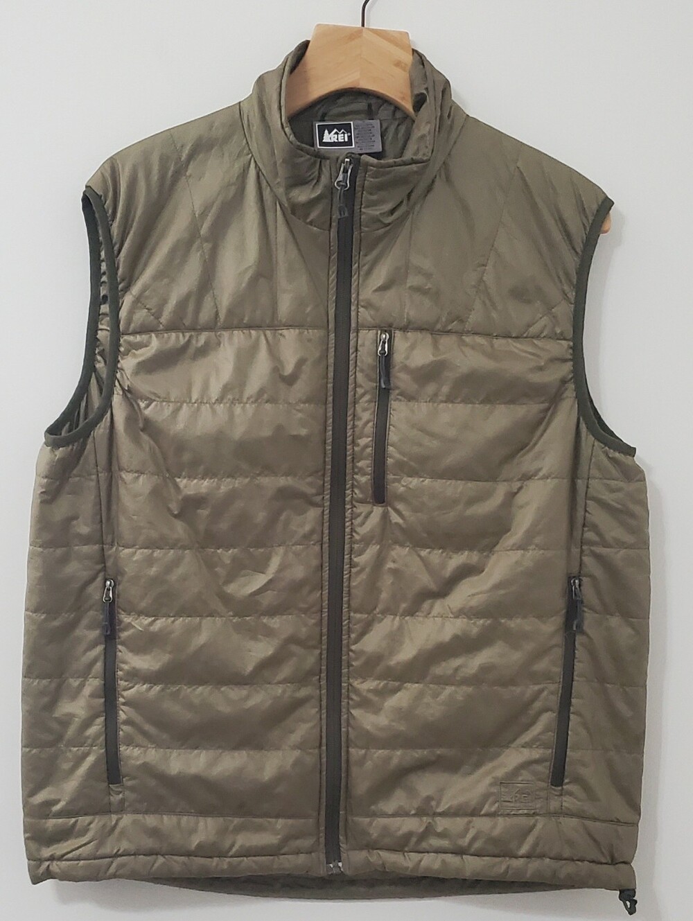 REI Men's Packable Quilted Puffer Vest Olive Taupe Large